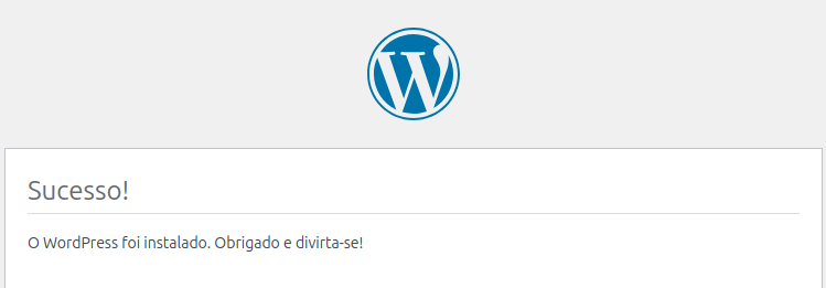 Representação da mensagem de sucesso da instalação do WordPress